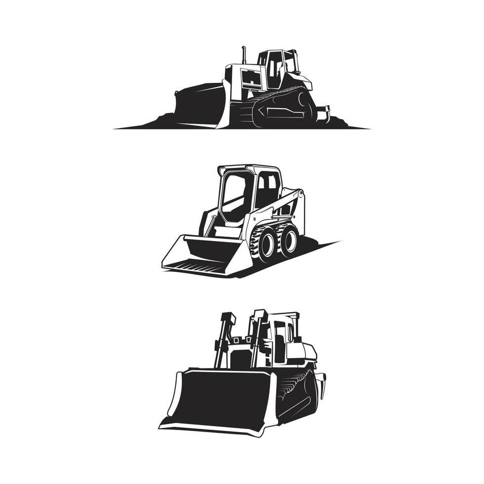 bulldozer siluett, bulldozer svart och vit vektor
