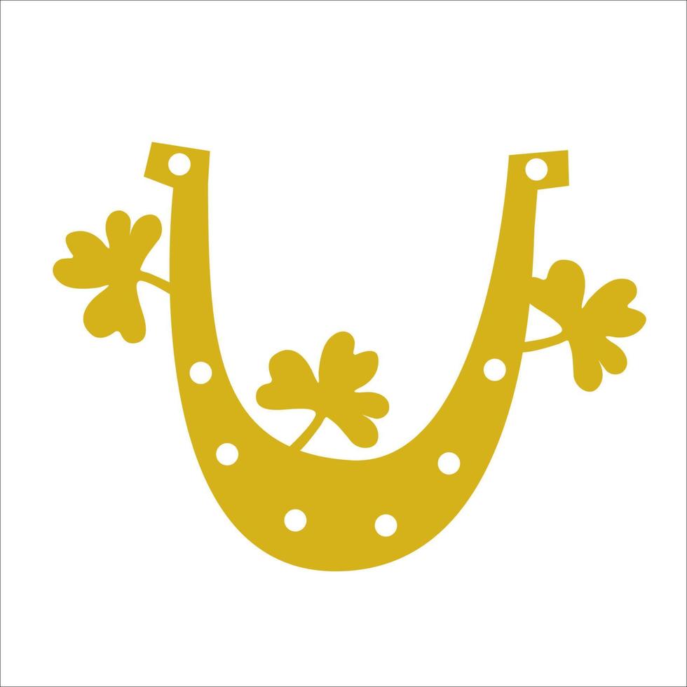 Goldenes Hufeisen mit Kleeblatt verziert. st. Patricks Day-Symbol. karikaturvektorillustration lokalisiert auf weiß. ideal für Grußkarten, Poster, T-Shirt-Design vektor