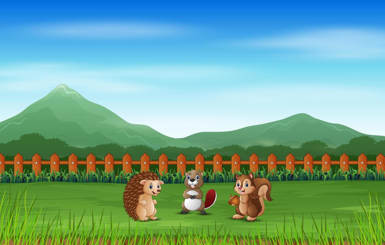 Szene mit vielen Tieren im grünen Feld vektor