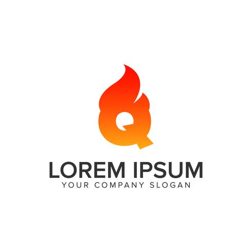 brev Q tändning Flame logo design koncept mall. helt redigera vektor