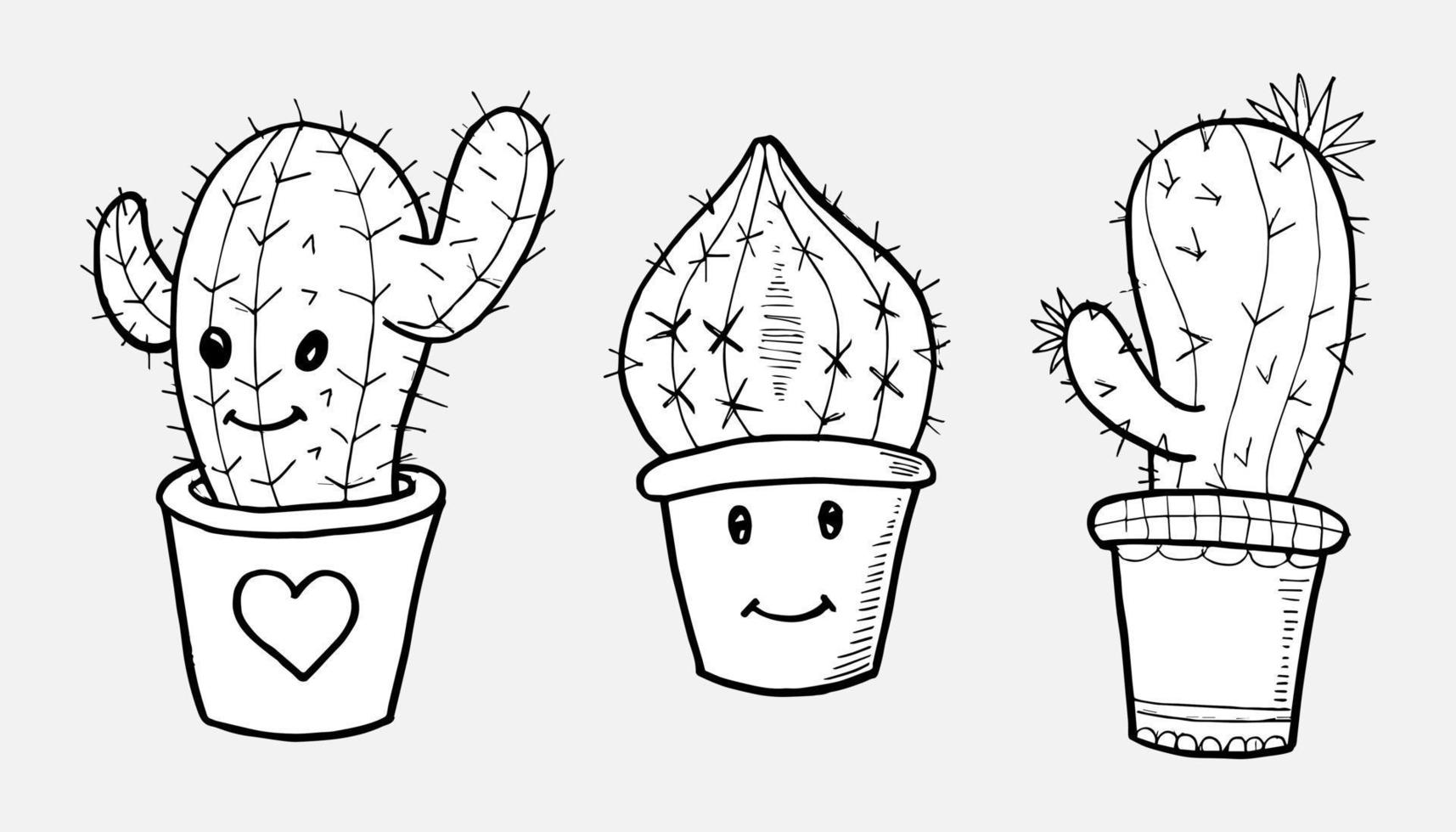 Kaktus-Doodle-Set, handgezeichnete Illustration in Vektor umgewandelt.