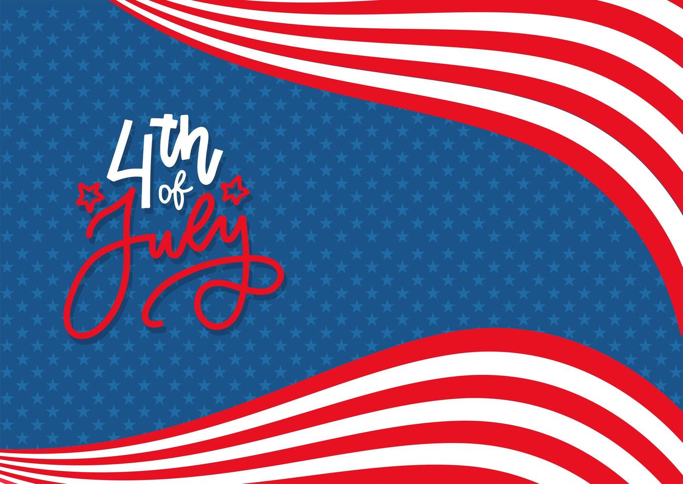 4. juli feierbanner, grußkartenillustration. glücklicher unabhängigkeitstag der vereinigten staaten von amerika handbeschriftung. Hintergrund mit roten und weißen Streifen. vektor