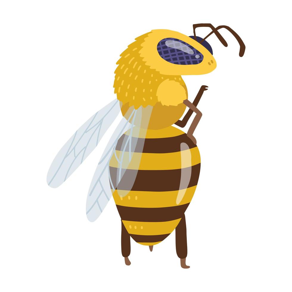 en bi eller honungshumla insekt karaktär insekt stående på bakbenen i en modell pose. rolig vektor platt handritad illustration isolerad på vit bakgrund.