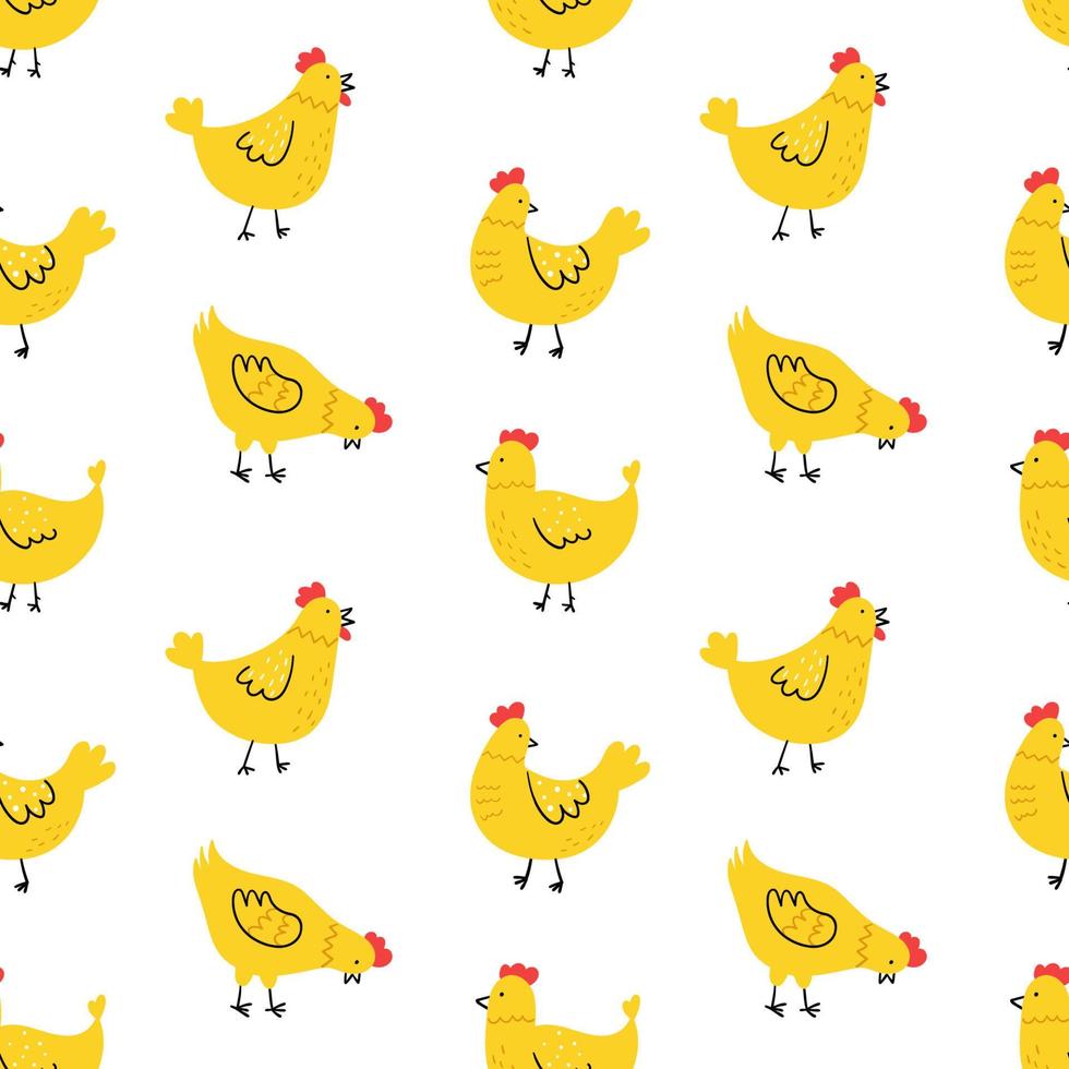 sömlösa mönster med söta handritade kycklingar. vektor illustration för bakgrund.