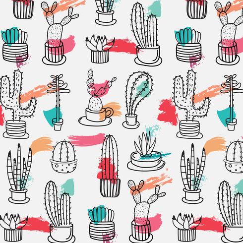 Hand gezeichnetes tropisches Kaktus-Muster. Handgemachte Vektor-Illustration. vektor