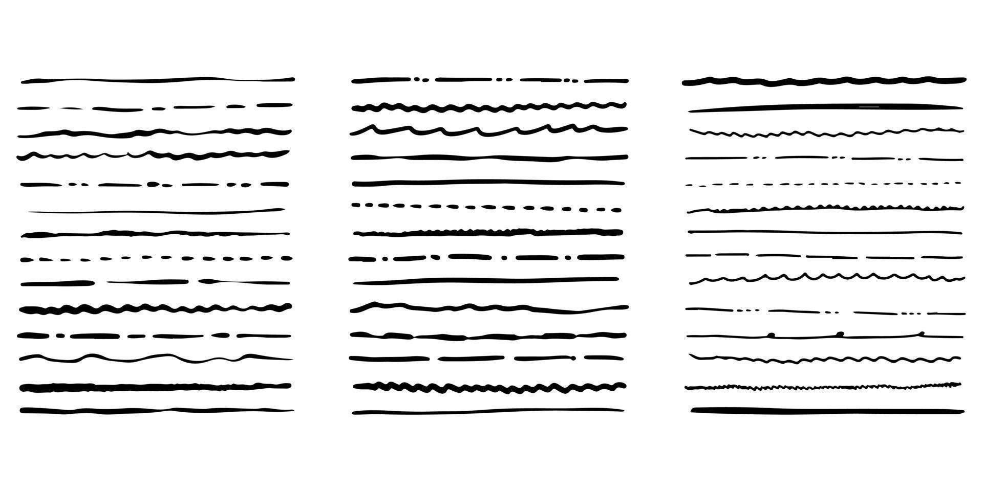 handgezeichnete Grunge-Pinsel. satz künstlerische stiftbürsten lokalisiert auf weißem hintergrund. Vektor-Illustration. vektor