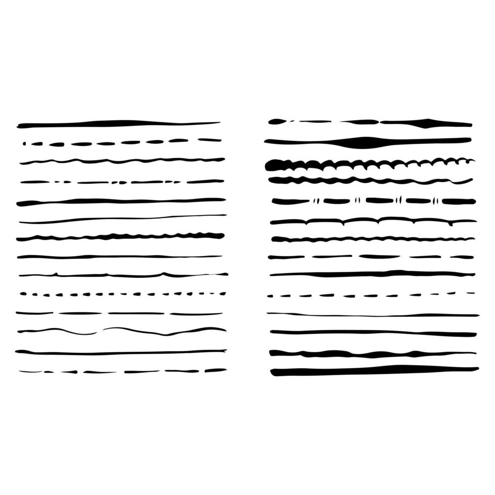 handgezeichnete Grunge-Pinsel. satz künstlerische stiftbürsten lokalisiert auf weißem hintergrund. Vektor-Illustration. vektor