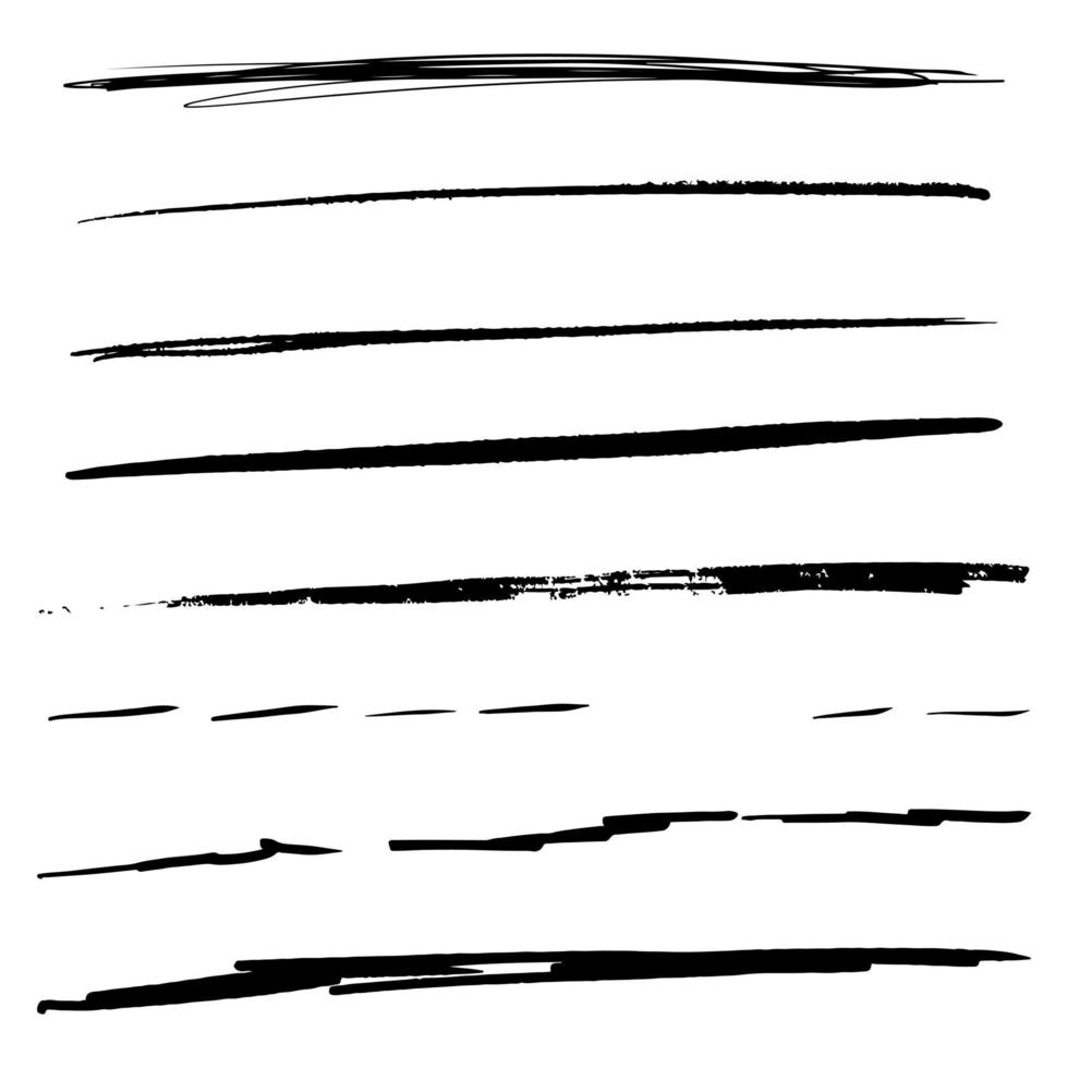 handritade grunge borstar. uppsättning av konstnärliga pennborstar isolerad på vit bakgrund. vektor illustration.