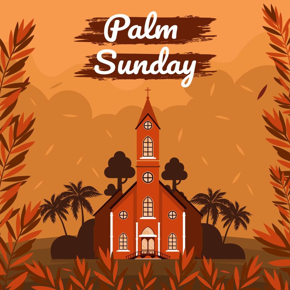 kirche mit palmenrahmen feiern das palmsonntagskonzept vektor