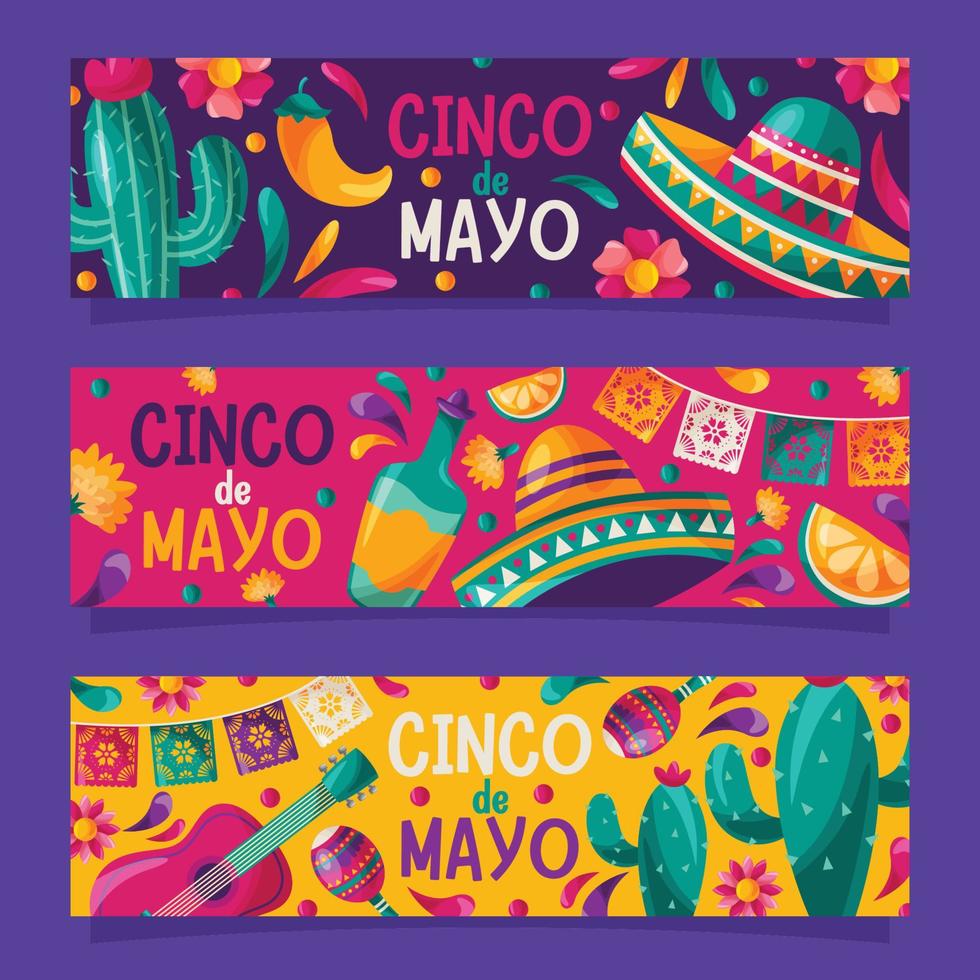 cinco de mayo söt doodle element banner samling vektor