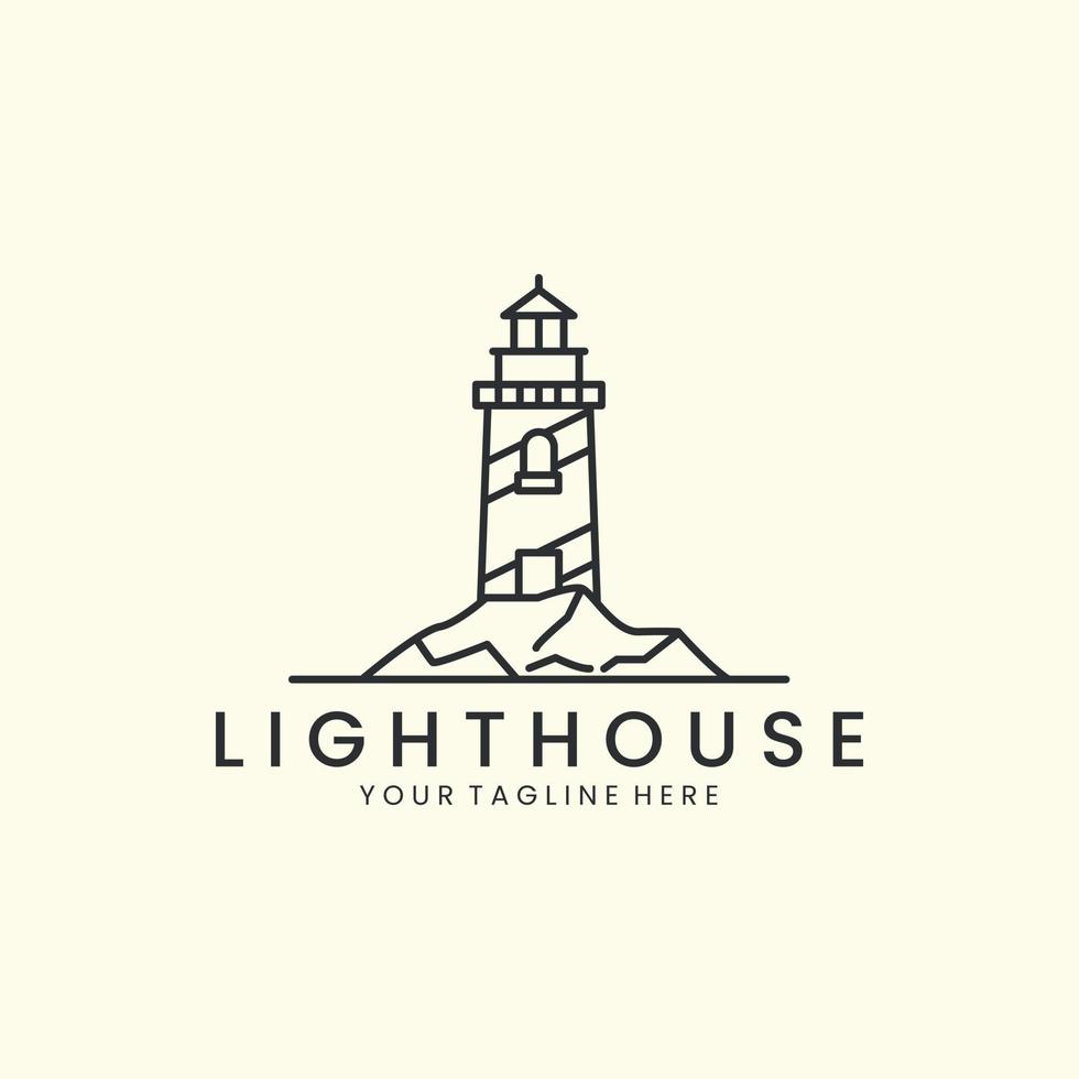 Leuchtturm mit Linienstil-Logo-Icon-Template-Design. felsen, turm, meer, leuchtfeuervektorillustration vektor