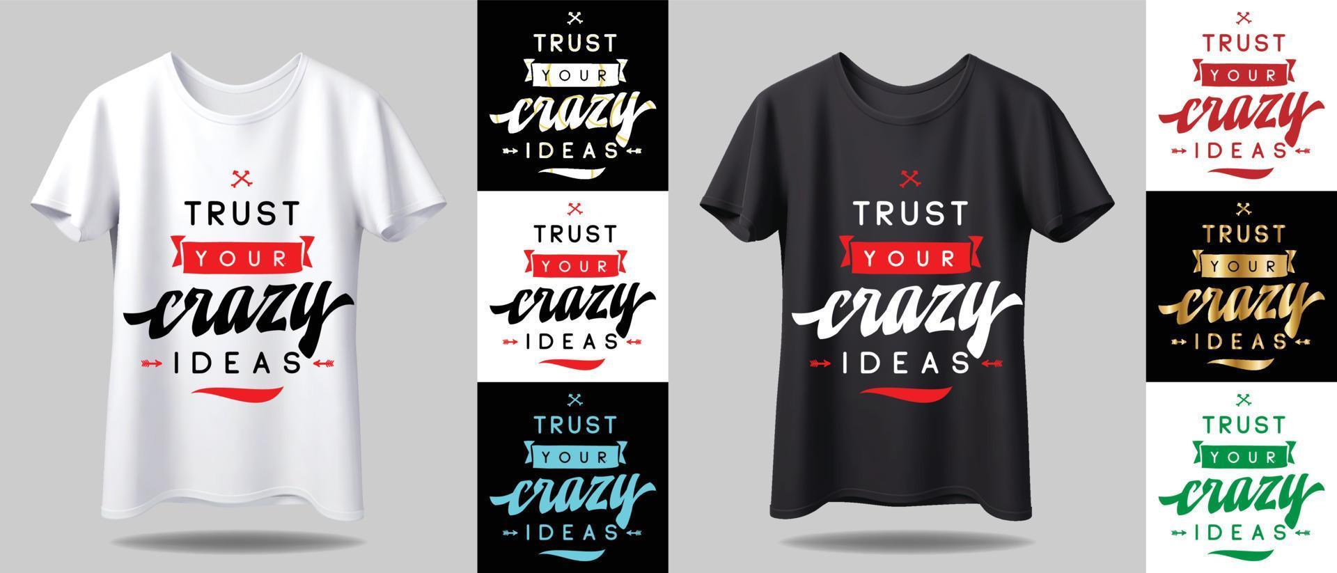 T-Shirt-Design-Modell. neues schwarz-weißes typografie-t-shirt-design mit modell in verschiedenen farben vektor