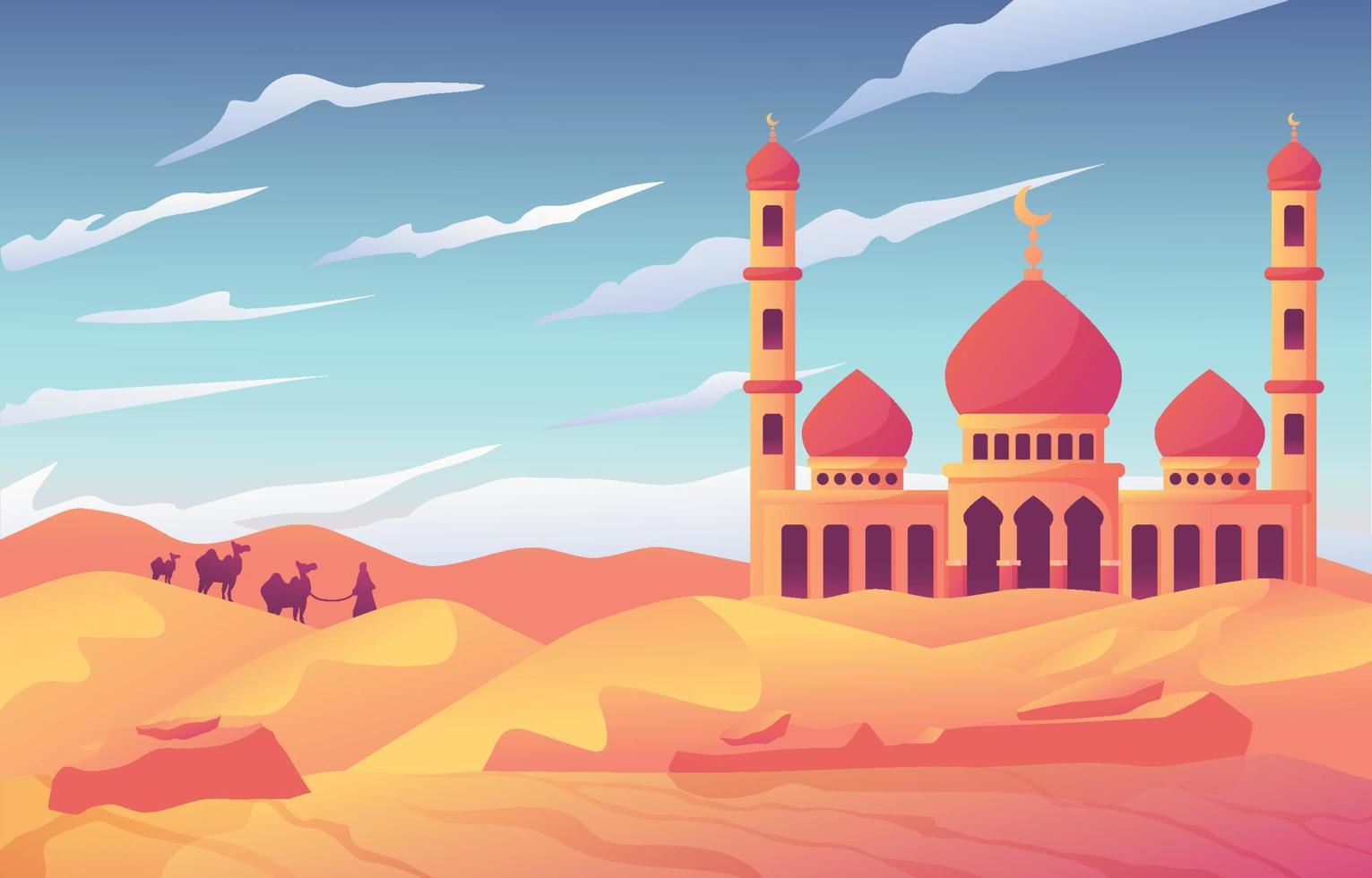 Wüste und Moschee im islamischen Hintergrund vektor