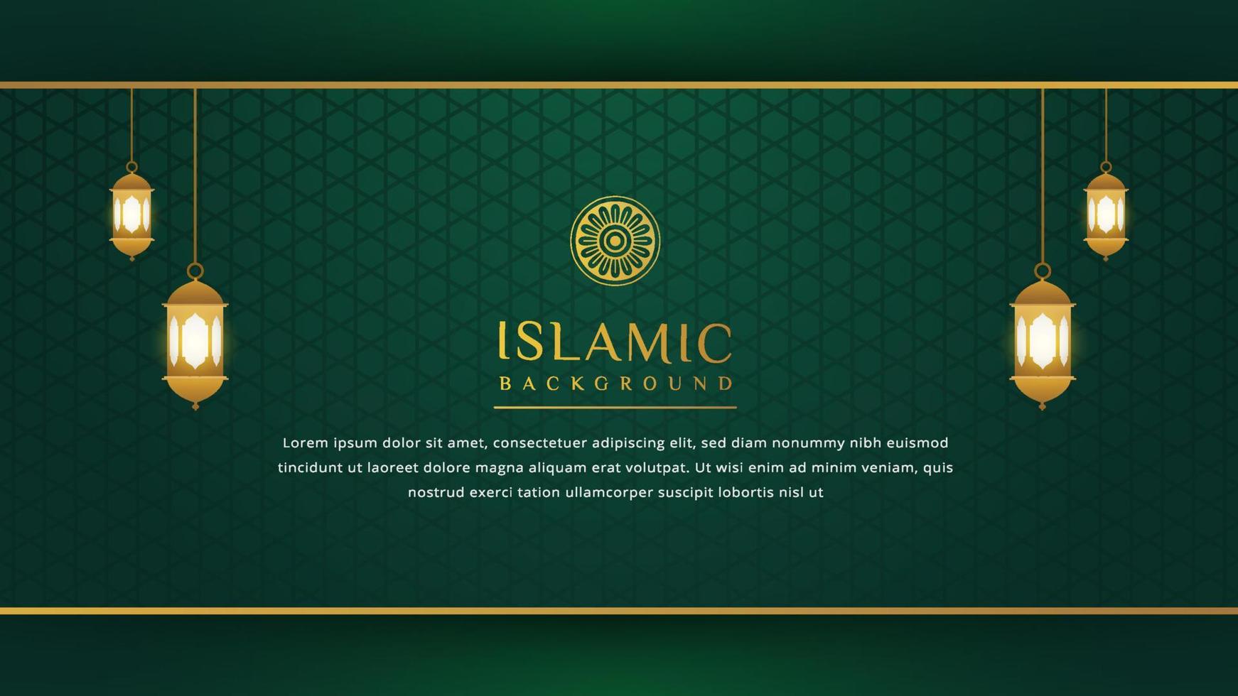 lyx islamisk bakgrund med gyllene prydnad gränsmönster och grön färg, ramadan bakgrundskoncept vektor
