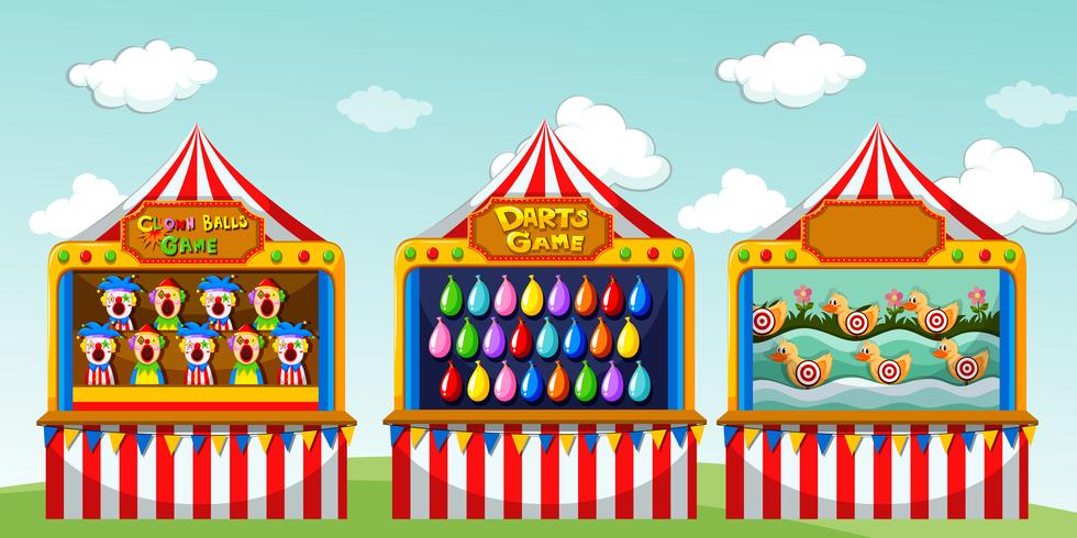 Tre spel boothes på cirkusen vektor