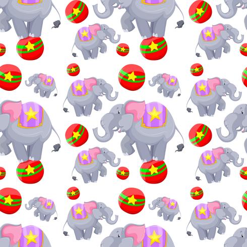 Nahtloses Hintergrunddesign mit Elefanten auf Bällen vektor