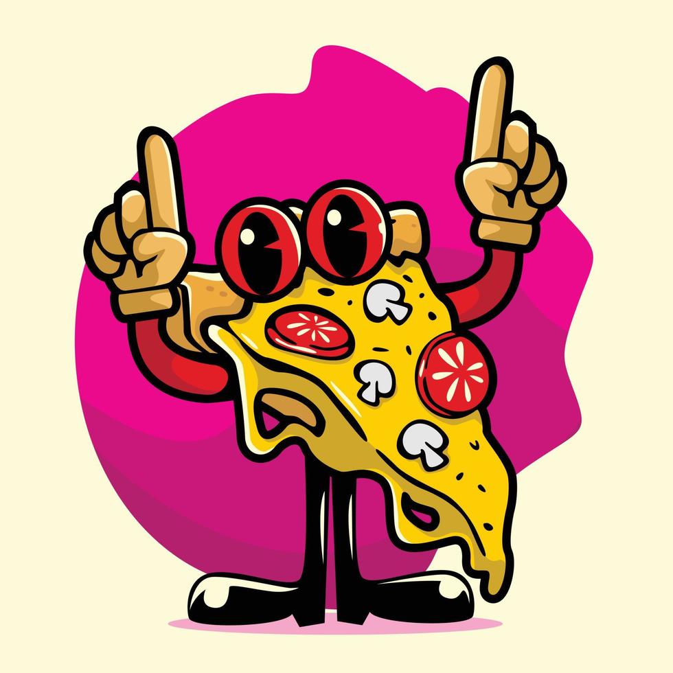 pizza-zeichentrickfigur, die mit erhobenen händen steht vektor
