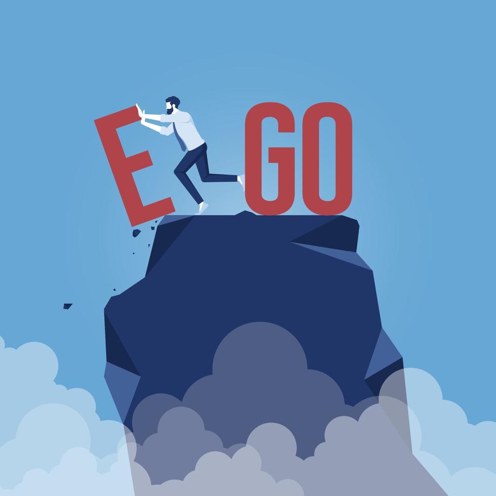 geschäftsmann ändert das ego, um text auf den berg zu gehen, motivation, leistung und zielkonzept vektor