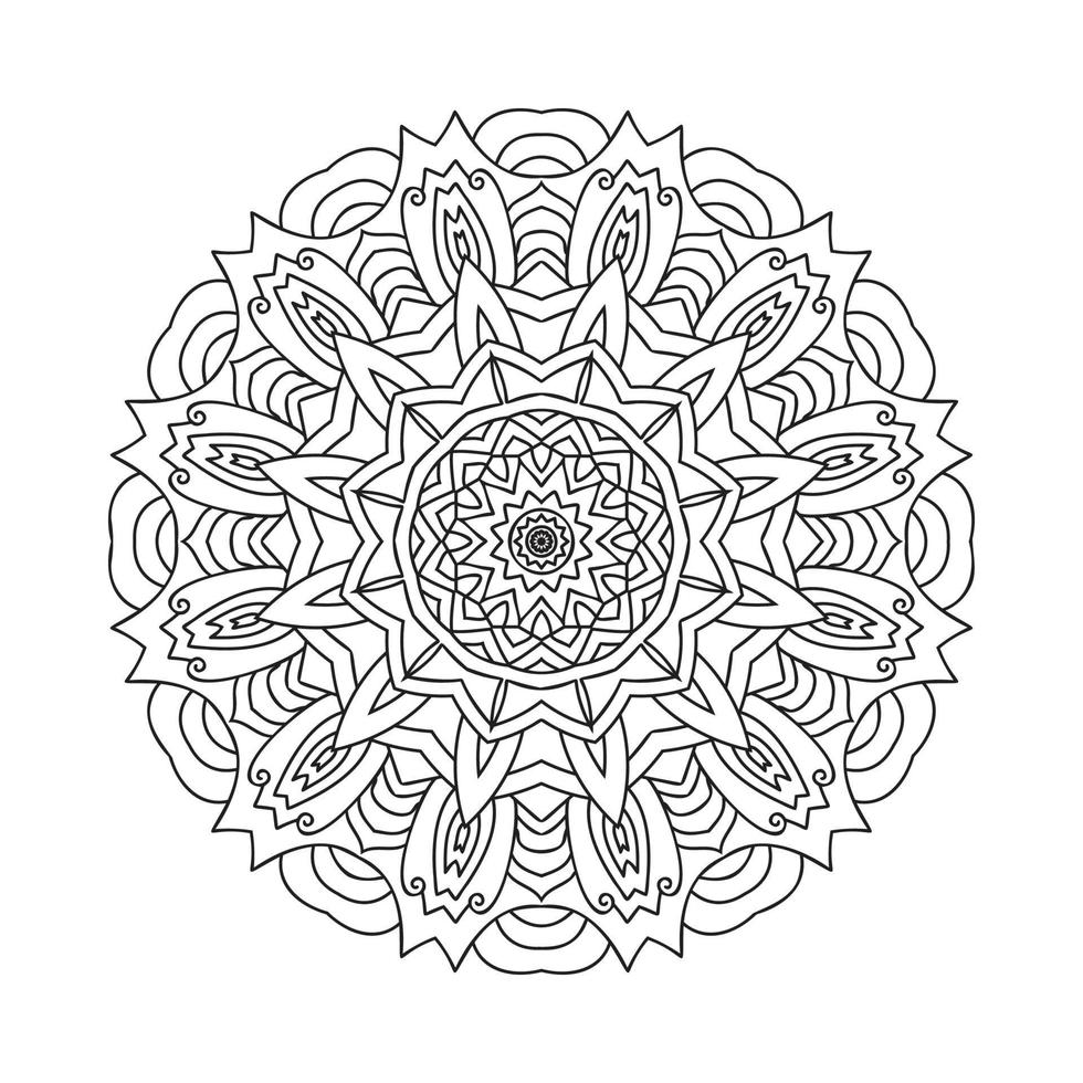 Mandala-Linienkunstdekoration zum Ausmalen von Seiten. Mandala-Mustervektor im traditionellen indischen Stil. Malvorlagen für Kinder. Mandala-Ornament-Strichzeichnungen zum Ausmalen von Seiten. kreisförmiges Mandala-Muster. vektor