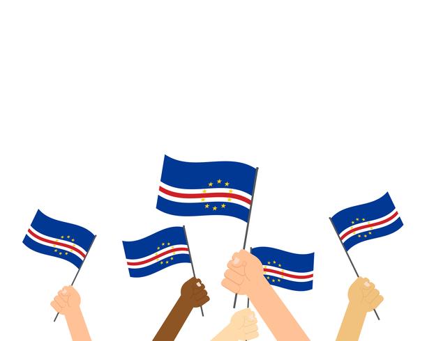 Vector Illustration von den Händen, die Kap-Verde-Flaggen lokalisiert auf weißem Hintergrund halten