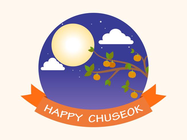 Chuseok oder Hangawi (koreanischer Erntedankfest) - Vollmond- und Persimonebaumhintergrund vektor
