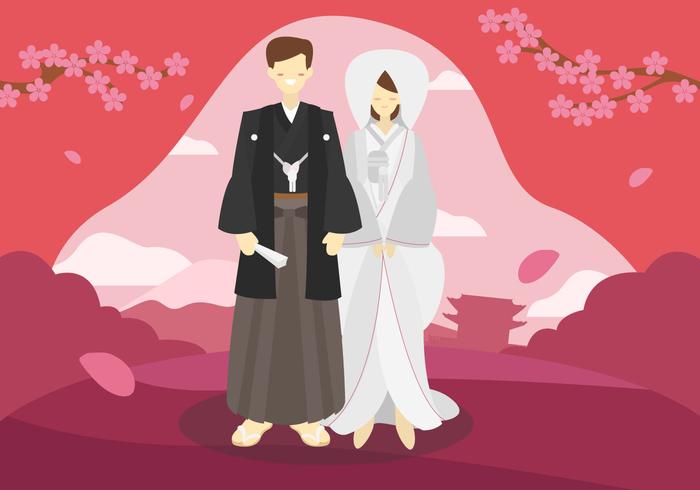 Japan Bröllopspar Vector Flat Illustration