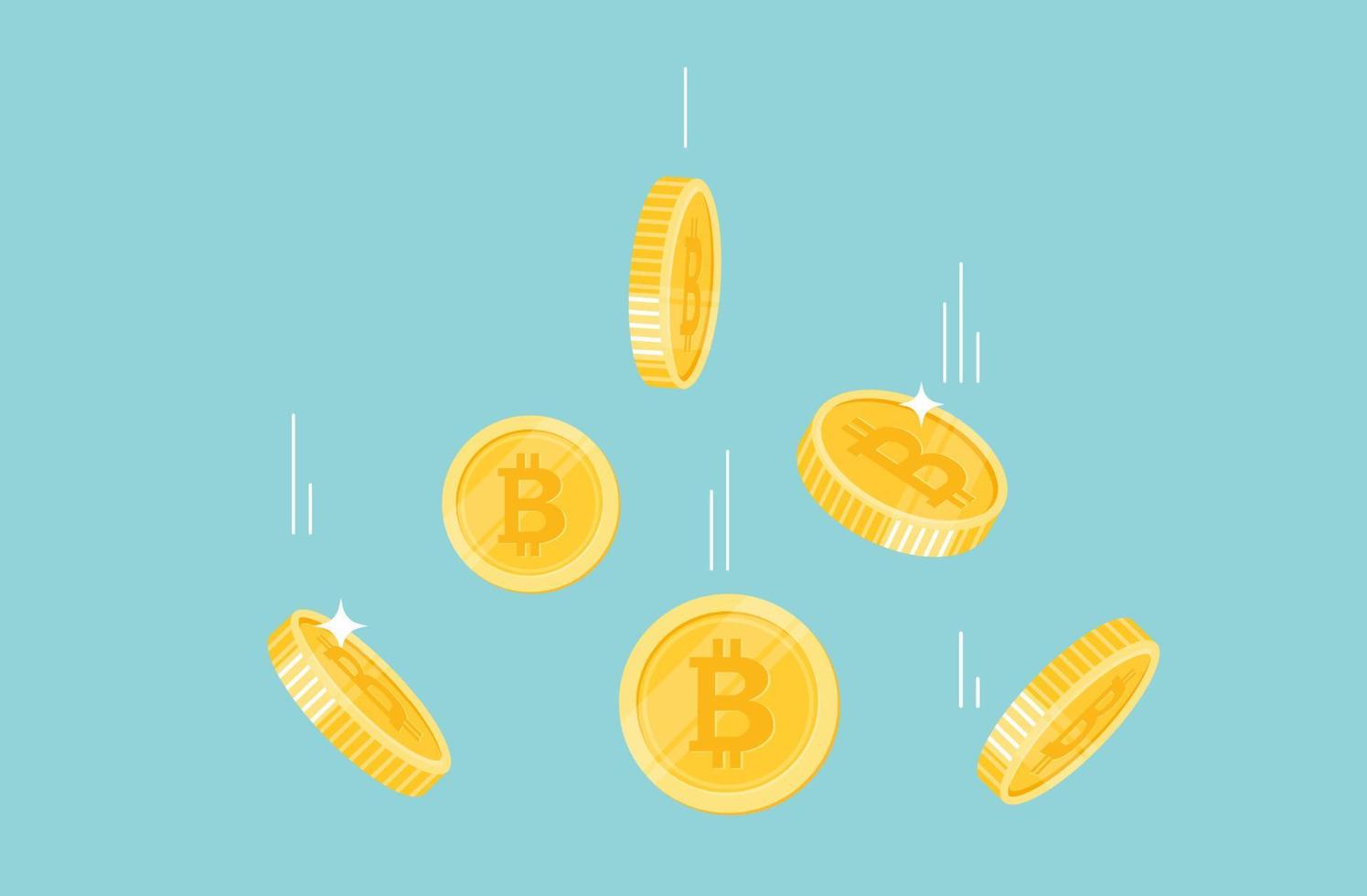 Bitcoin-mynt flyger på en vit bakgrund. bitcoin cryptocurrency koncept banner. vektor design