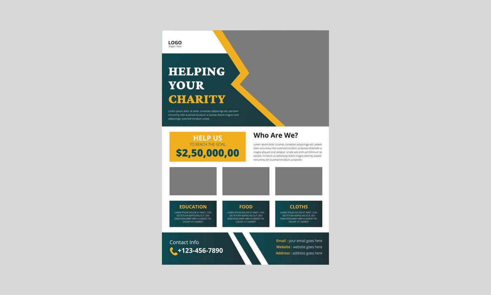 Flyer-Vorlage für wohltätige Zwecke. Beispiele für Wohltätigkeits-Flyer. Fundraising-Poster-Broschürenvorlage. Unterstützung bei der Gestaltung von Wohltätigkeitsplakaten. Cover, A4-Format, Flyer, druckfertig vektor