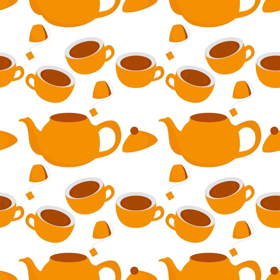Nahtloses Muster aus Teekanne, Teetasse und Teebeutel vektor