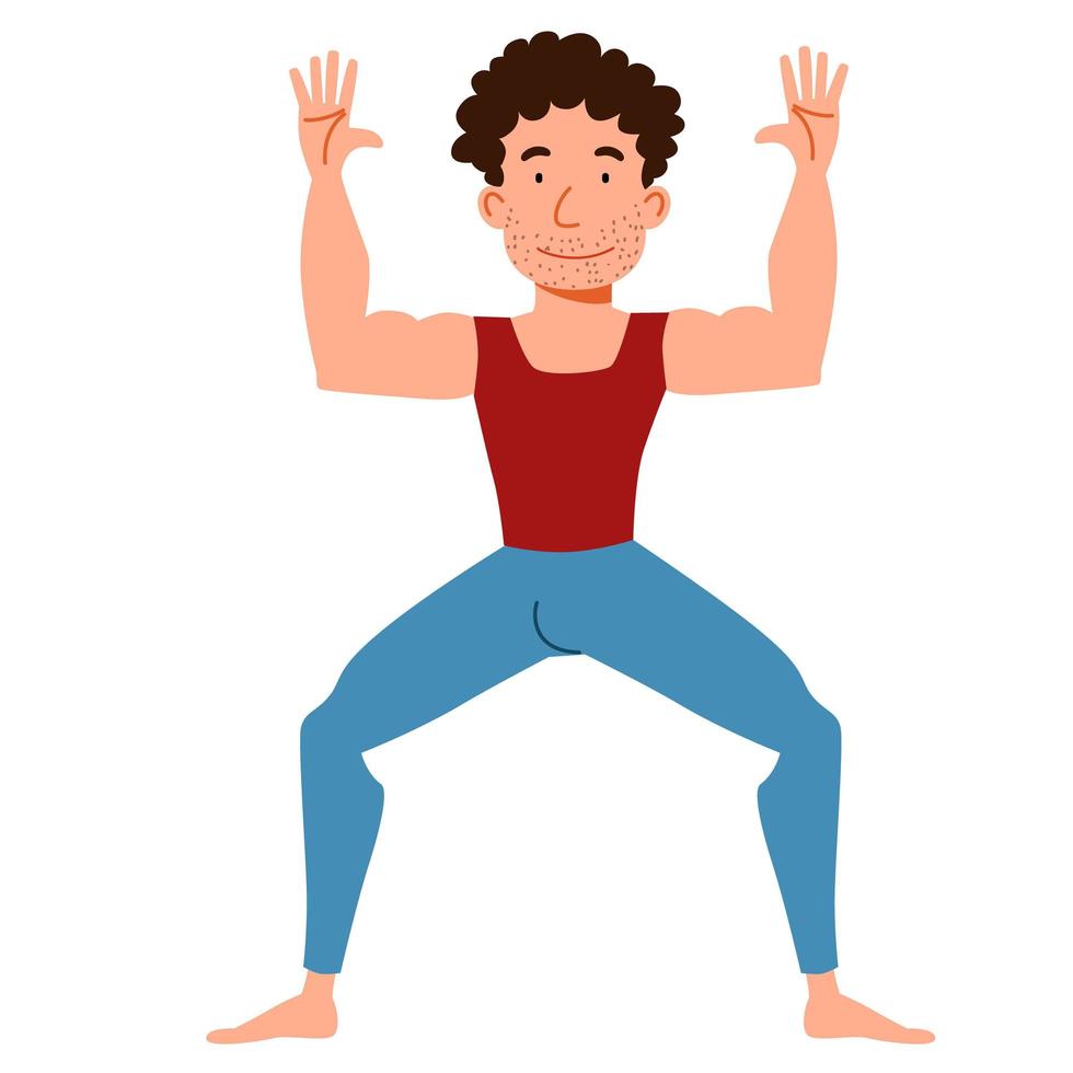 Mann macht Yoga. schlanker Kerl in Pose auf weißem Hintergrund. vektor