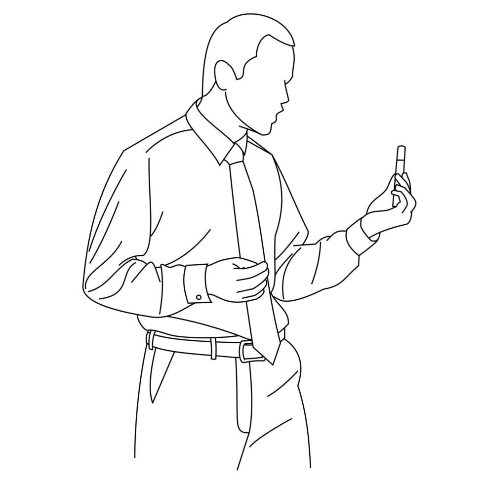 illustration av linjeritning en gestikulerande ung affärsman som ger en presentation och strategidata på tavlan. en coach som presenterar data på en skärm under ett möte på ett kontor isolerat på en vit vektor