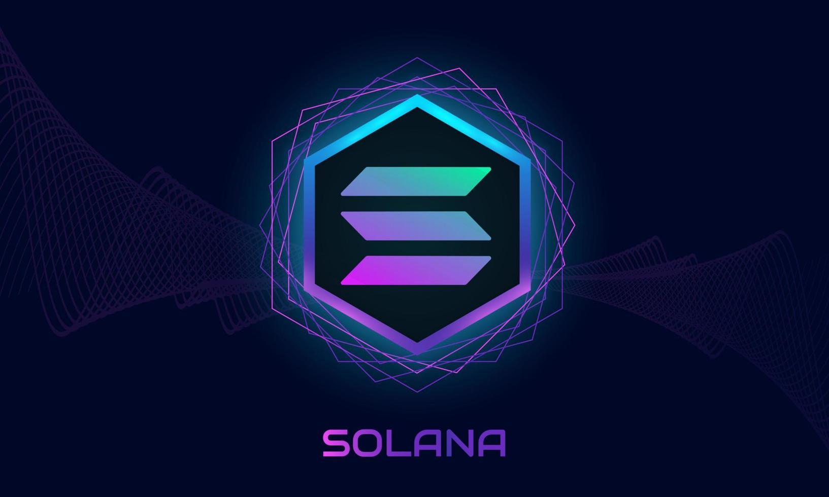 solana sol logo.crypto währung lila thema hintergrund.neon design. vektor