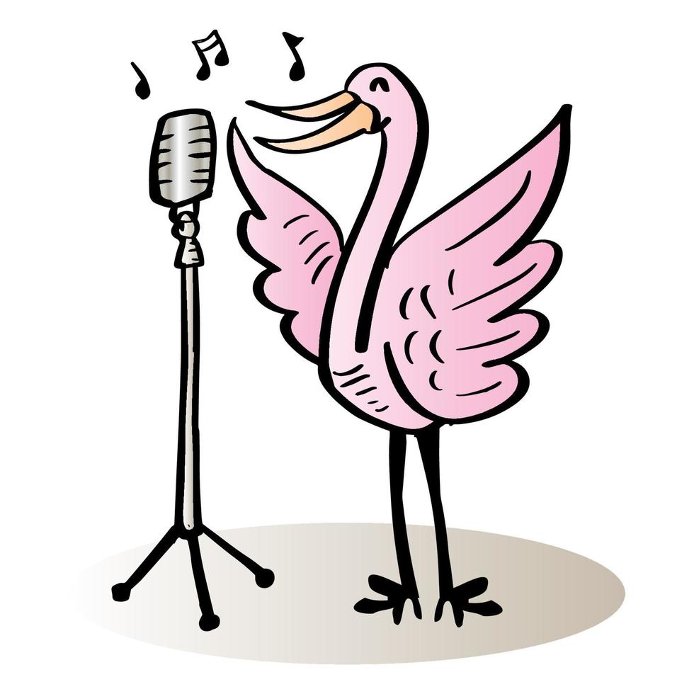 Zeichentrickflamingo singt. tierische Zeichentrickfigur. vektor