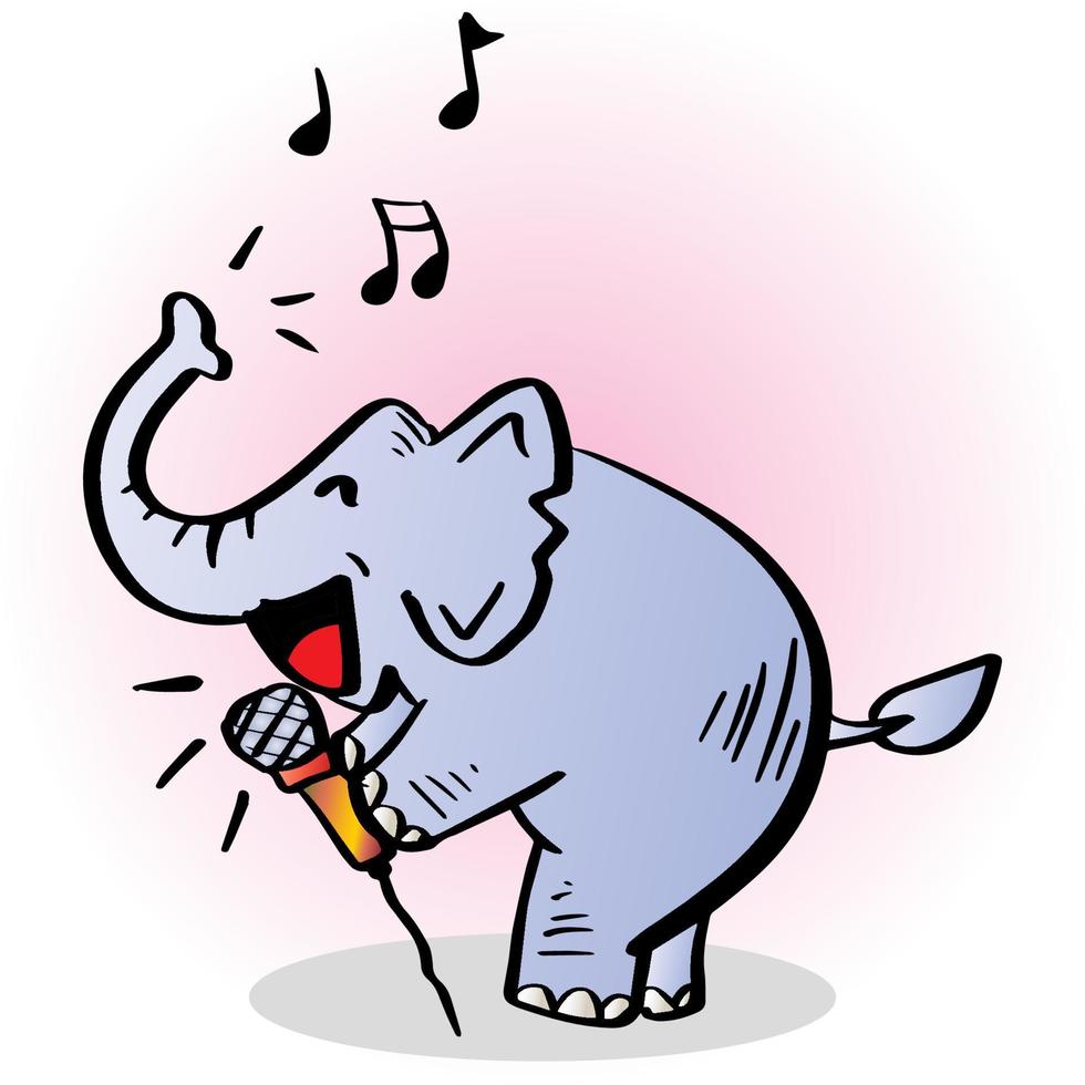 Cartoon glücklicher Elefant singt in Karaoke. tierische Zeichentrickfigur. vektor