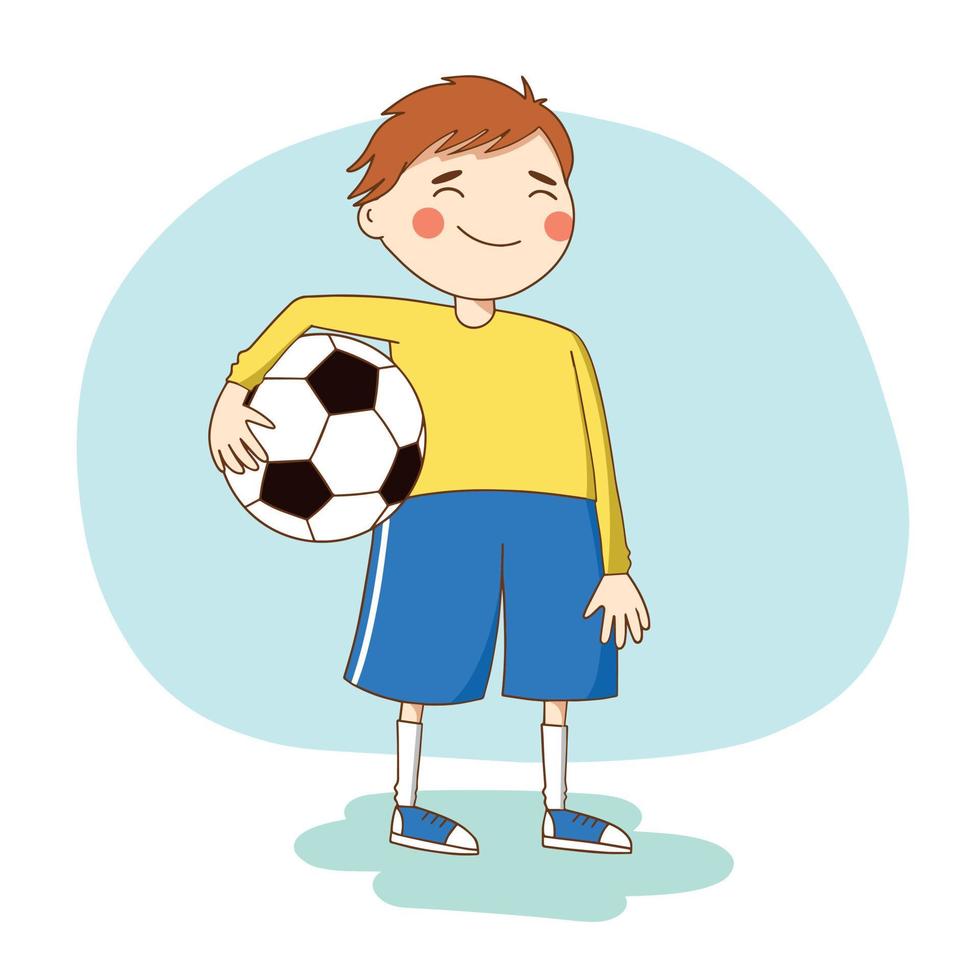 fotbollsspelare pojke håller en fotboll i sina händer vektor