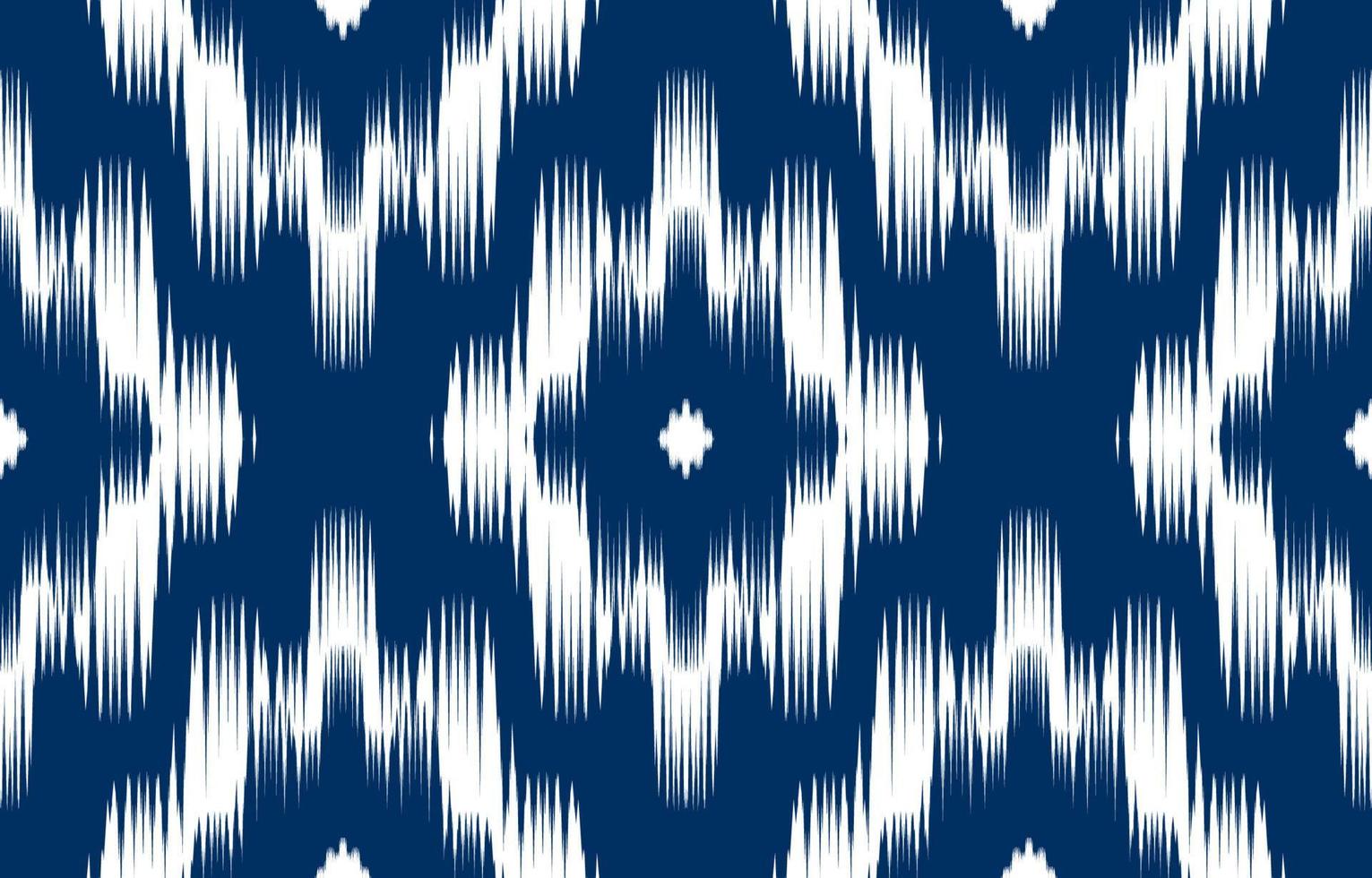 vit ikat etnisk design blå bakgrund. sömlösa rhombus ikat mönster i tribal, folklig broderi abstrakt damast konst. prydnadstryck. design för mattor, kläder, omslag, tyg, mode. vektor