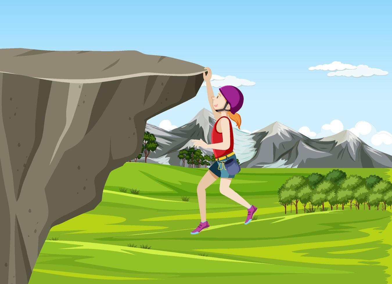 bergsklättringsscen med kvinna som klättrar vektor