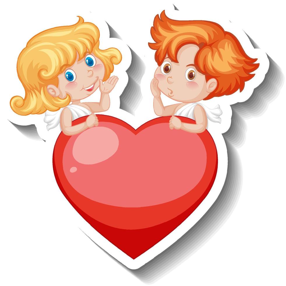 zwei kleine Amoretten mit Herz im Cartoon-Stil vektor