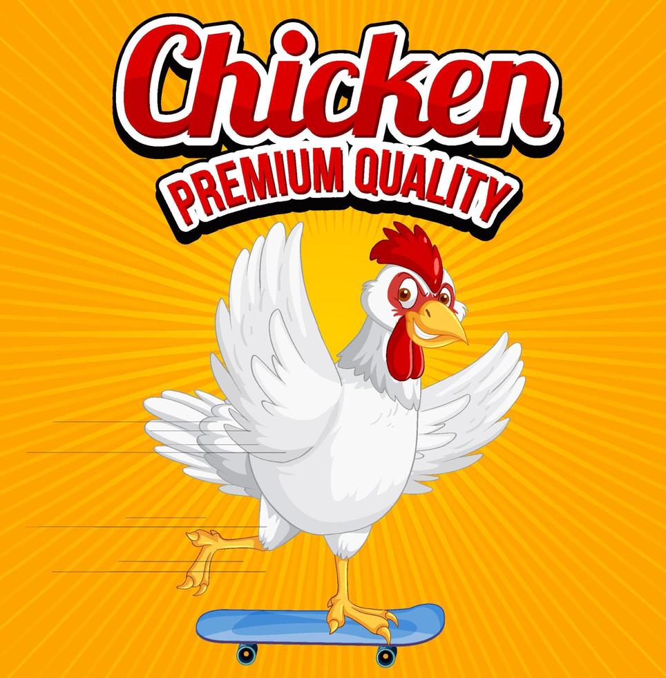 Hühner-Premium-Qualitäts-Banner mit weißer Hühner-Cartoon-Figur vektor