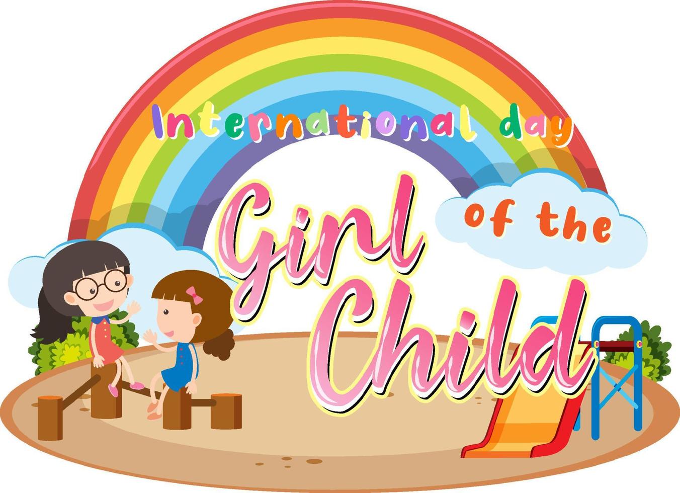 internationella dagen för flicka barn teckensnitt logotyp på lekplats scen vektor
