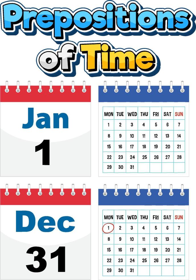 preposition av tid affisch design kalender vektor