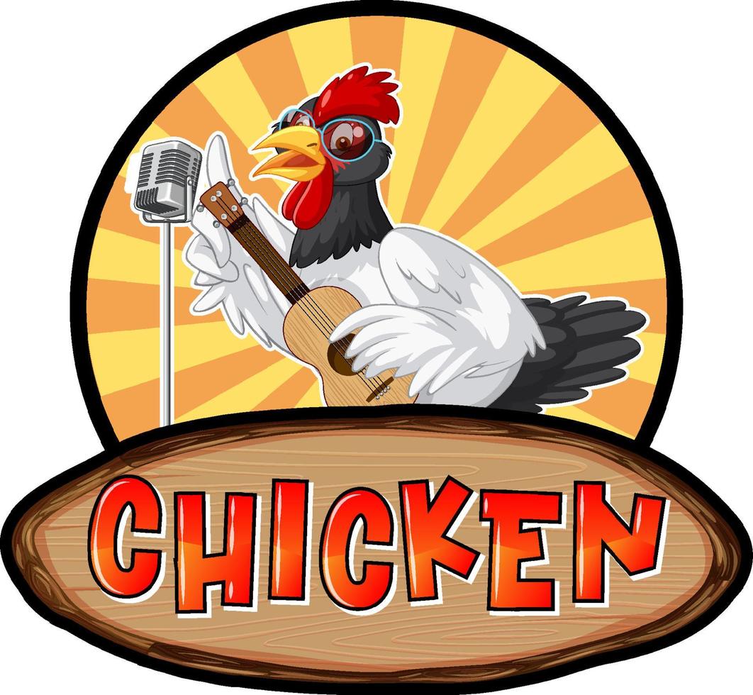 huhn, das gitarren-cartoon-charakter-logo spielt vektor