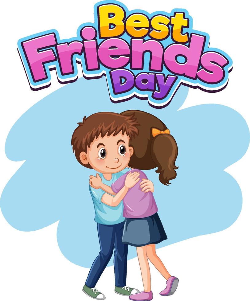 bästa vänner dag logotyp banner med barn vän kramas tillsammans vektor
