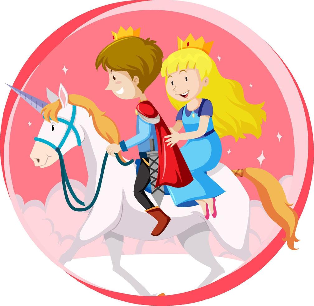 fantasy prinsessa karaktär rider en enhörning på vit bakgrund vektor