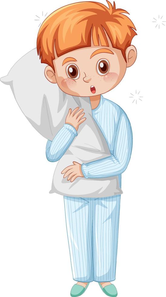 schläfriger kleiner Junge im Schlafanzug auf weißem Hintergrund vektor