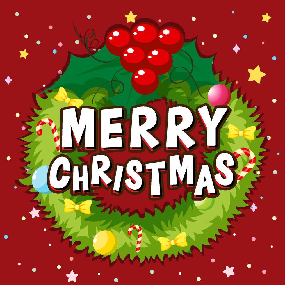 frohe weihnachten plakatdesign mit geschmücktem weihnachtskranz vektor