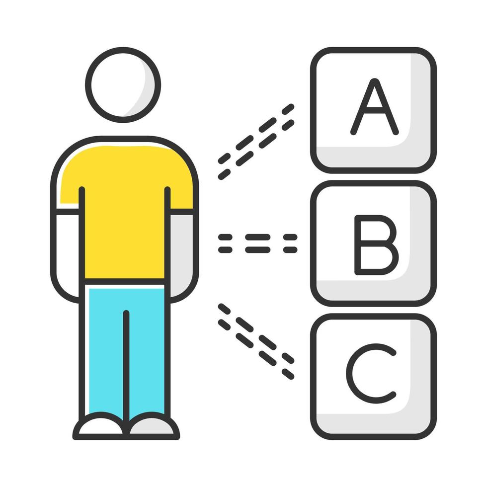 Farbsymbol für persönliche Umfrage. mehrere Auswahlmöglichkeiten. wähle eine Option. Frage und Antwort. psychologische Prüfung. Kundengespräch. Persönlichkeitsbewertung und -beurteilung. Checkliste. isolierte Vektorillustration vektor