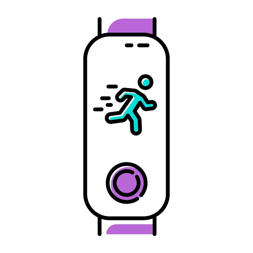 Fitness-Tracker mit Laufmann-Silhouette auf dem Display-Farbsymbol. Wellness-Gadget zur Überwachung schneller Bewegungen. Active-Lifestyle-Gerät zur Messung der Joggingzeit. isolierte Vektorillustration vektor