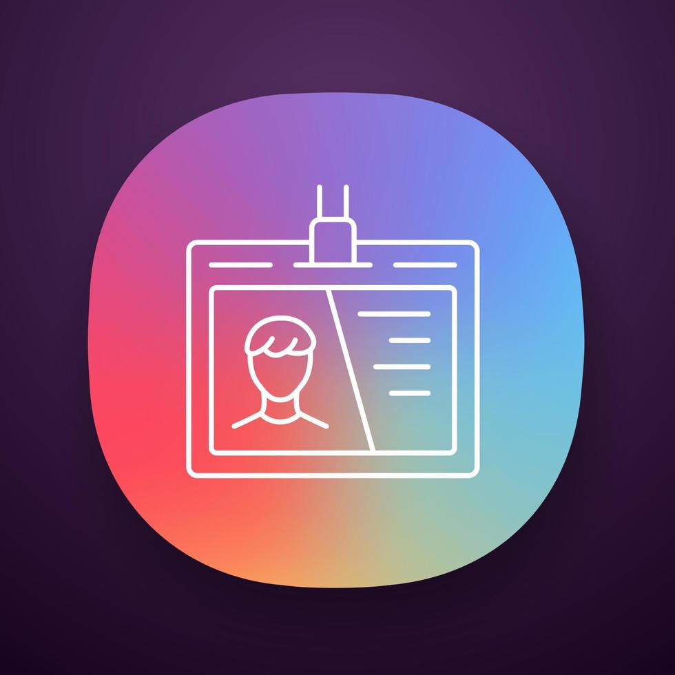 Ausweisdokument, ID-Tag-App-Symbol. ui ux-benutzeroberfläche. Web- oder mobile Anwendung. isolierte illustration des zugangspassvektors. Arbeiter persönliches Abzeichen. führerschein, zubehör für firmenmitarbeiter vektor