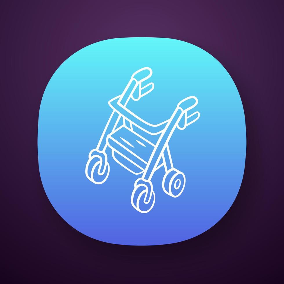 Rollator Walker App-Symbol. Mobilitätshilfe für körperbehinderte Menschen. Rentner, ältere Laufradgeräte. ui ux-Benutzeroberfläche. Web- oder mobile Anwendung. vektor isolierte illustration